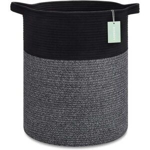 Large laundry hamper woven cotton rope basket 72L toy clothes blanket storage bi